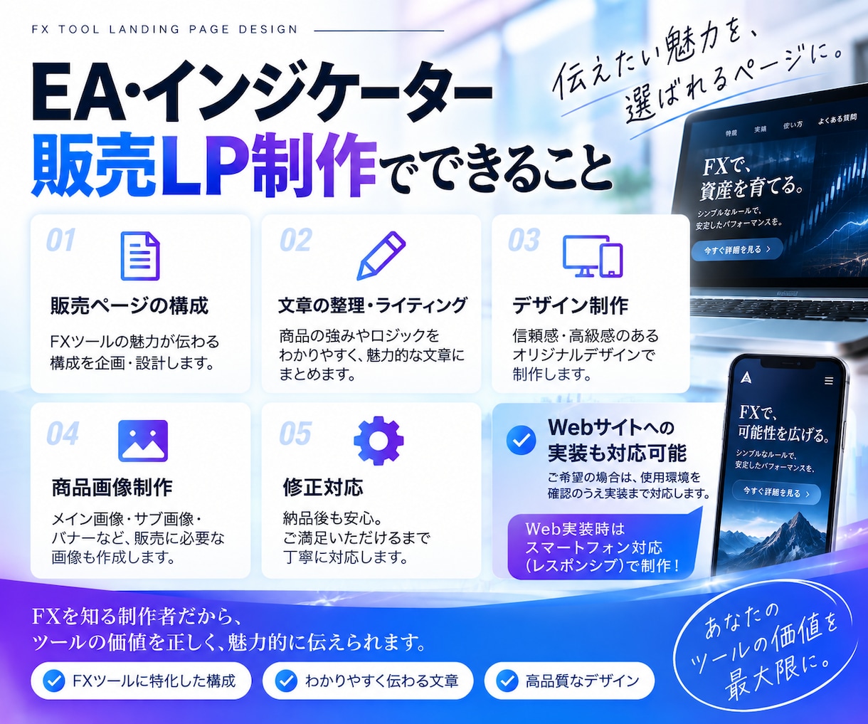 EA・インジケーター販売用のLPを制作します FXを知る制作者が、構成・文章・デザインまでまとめて制作 イメージ2