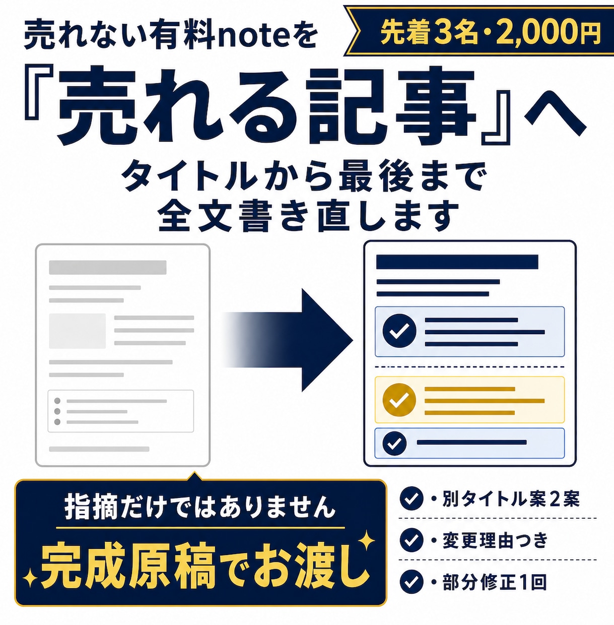 売れない有料noteを全文書き直します タイトルから最後まで完成原稿でお渡し イメージ1