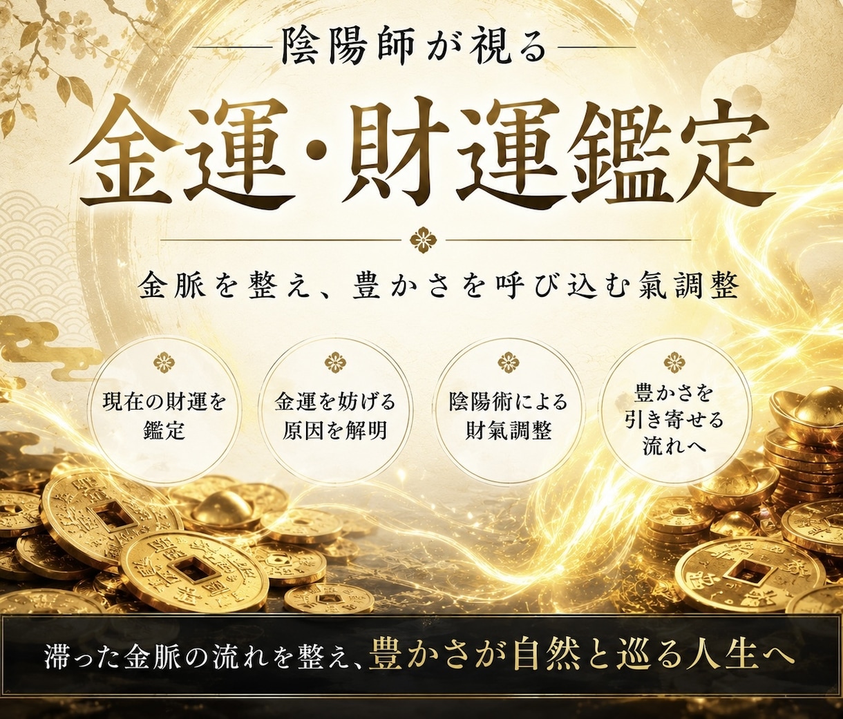現代陰陽師が財運・金運を整える陰陽術を施します 金運鑑定⛩️金脈を整え、豊かさを呼び込む氣調整を行います⛩️ イメージ1