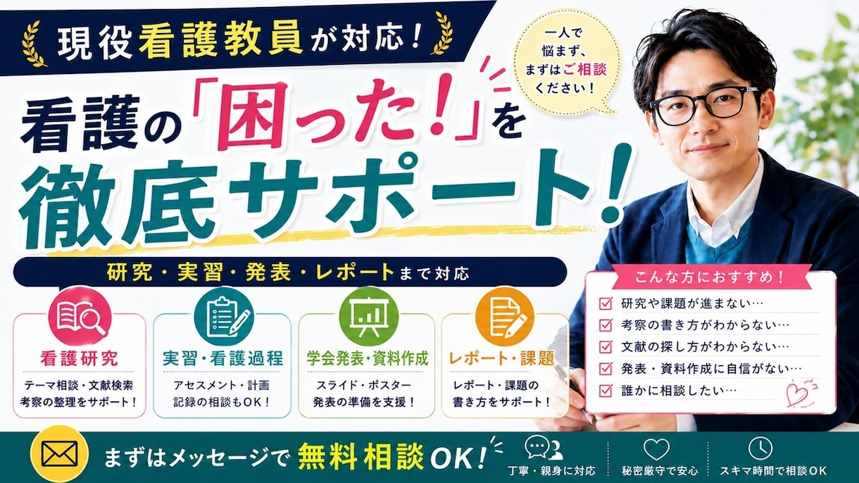 現役看護教員が徹底サポートします 看護する皆様のお困りごとをサポートし解決へ！ イメージ1