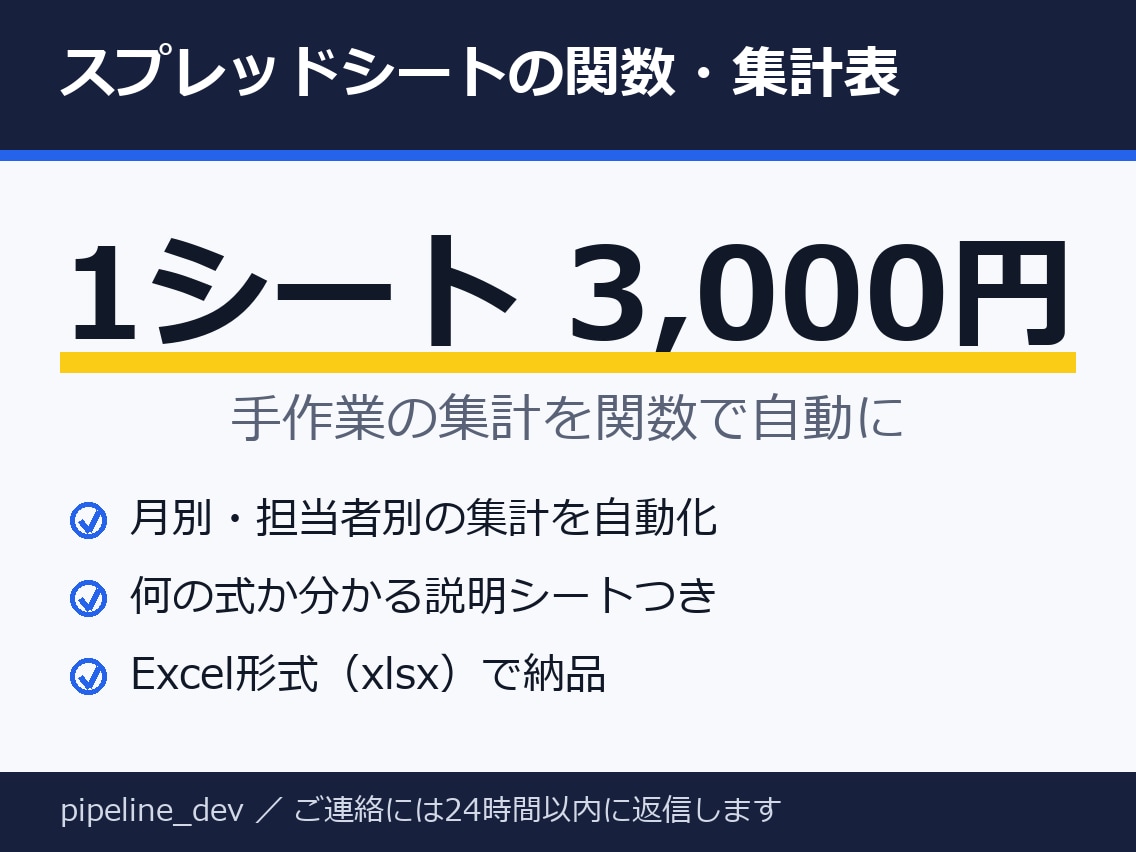 スプレッドシートの集計を関数で自動化します 3,000円から・転記や集計を関数で自動に・説明シートつき イメージ1