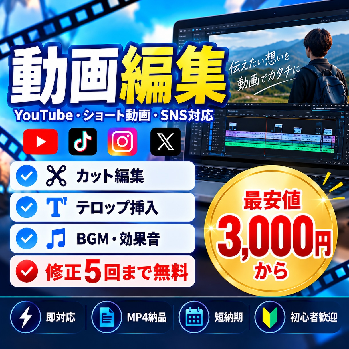 YouTubeやショート動画を丁寧に編集します カット・テロップ・BGM挿入まで丁寧に対応します イメージ1