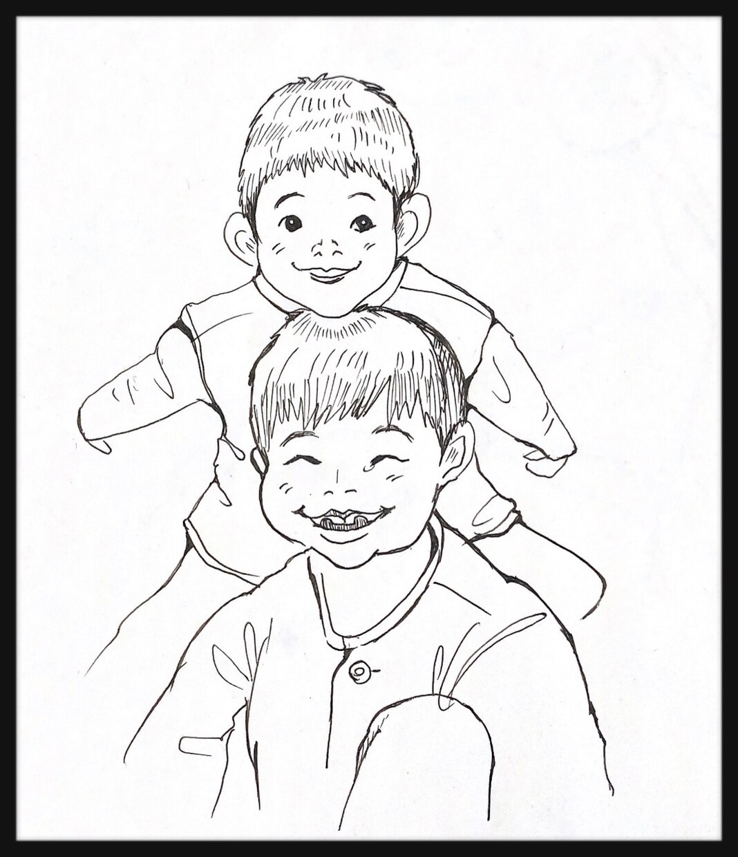 白黒子供達の絵描きます 家族のシンプルラフスケッチの絵を飾りませんか？ イメージ4