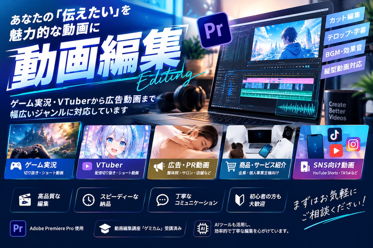 ショート動画を編集します 見やすい字幕とテンポの良い編集で魅力を伝えます イメージ1
