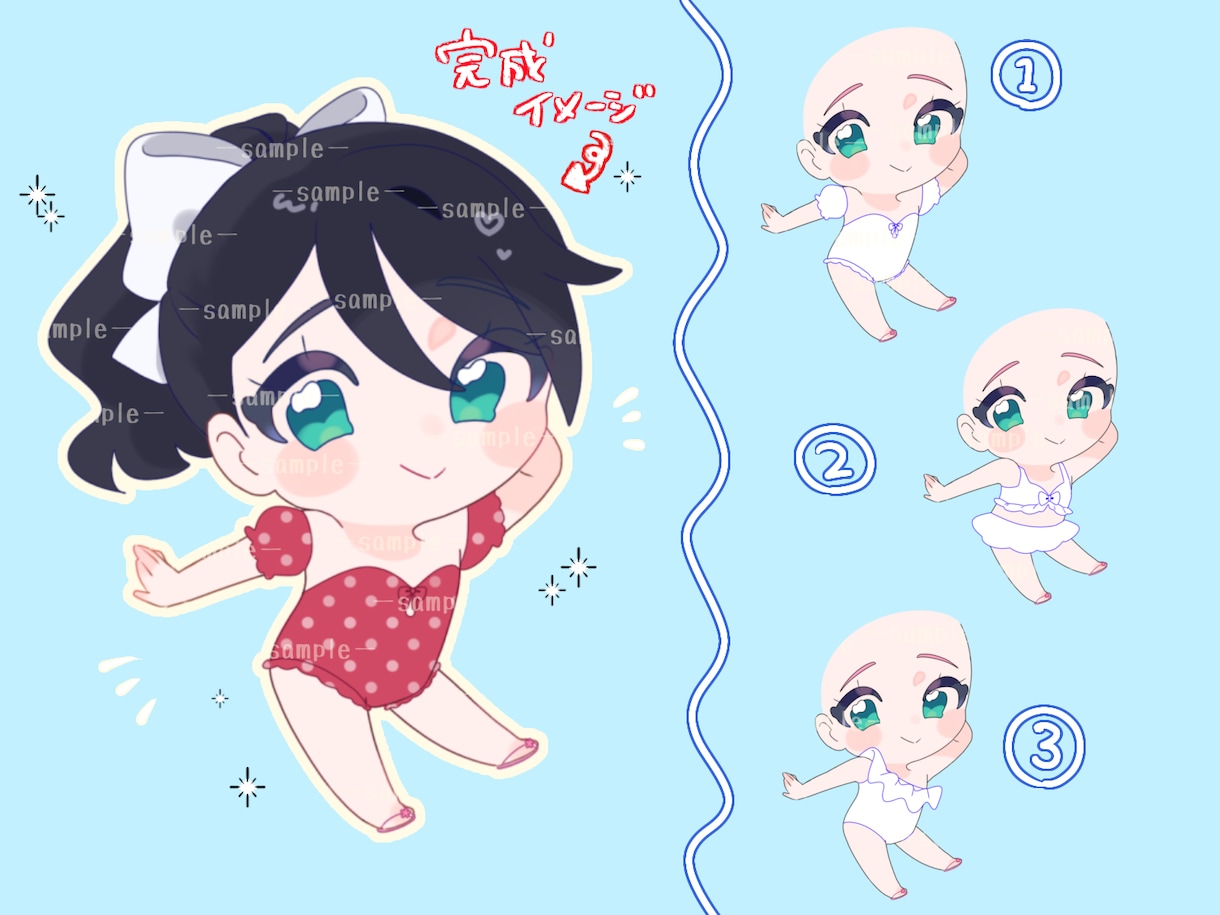 水着ミニキャラの量産イラスト依頼します 水着ミニキャラの量産イラスト2000円で募集中です イメージ2