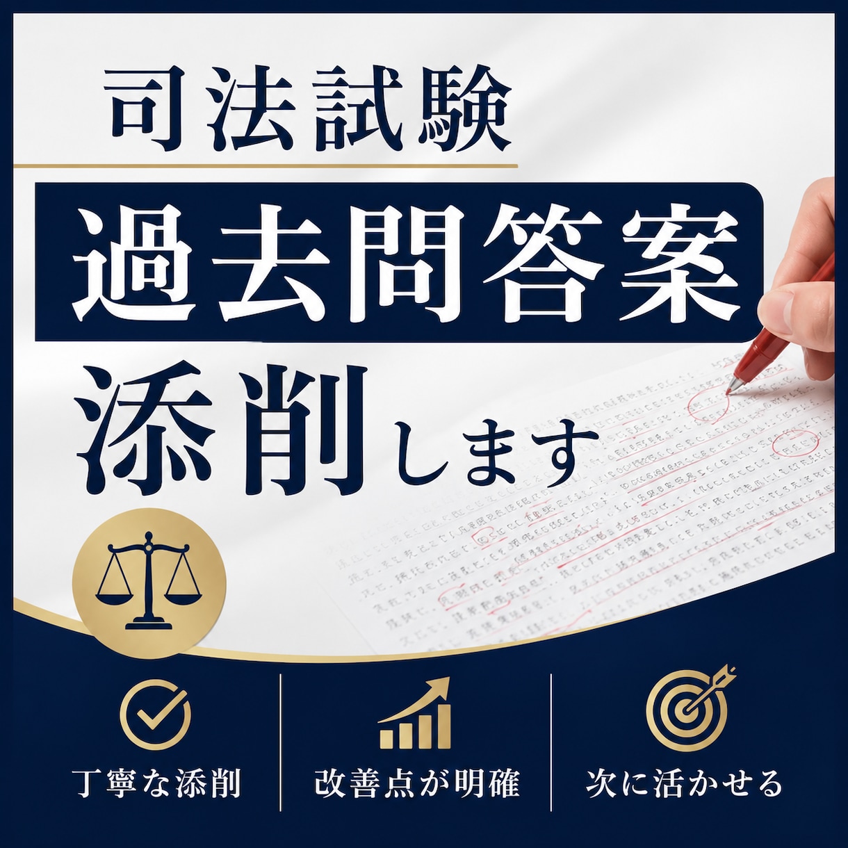 司法試験の過去問答案を丁寧に徹底添削します 合格答案との差を明確にし、改善点を徹底解説します。 イメージ1