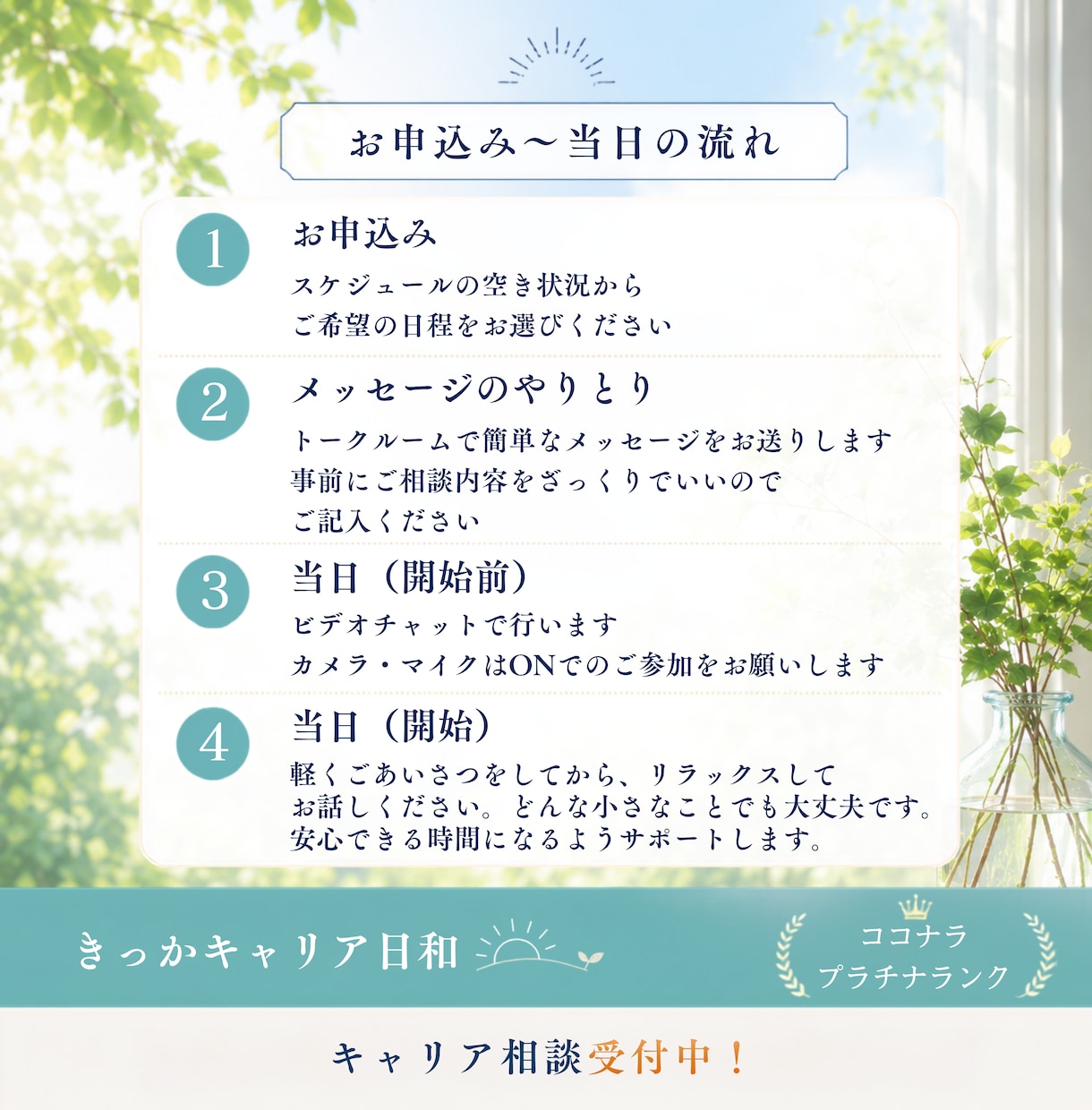 キャリア相談｜繊細な人の次の一歩を一緒に決めます お悩みや不安、考えがまとまらない時こそ、お話しください イメージ4