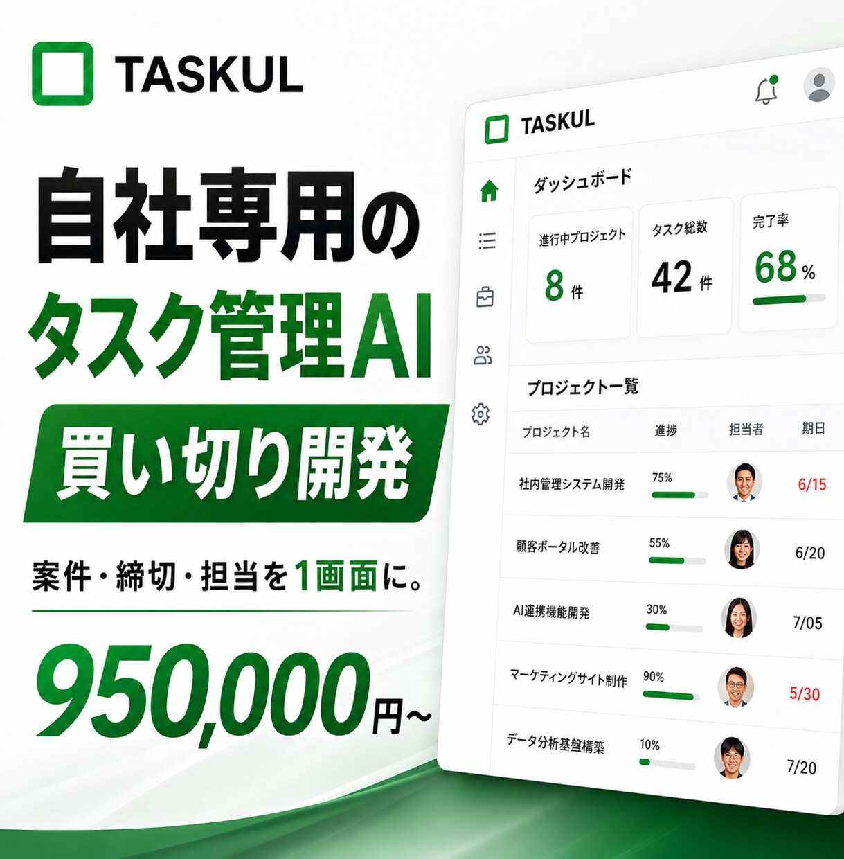 貴社オリジナルのプロジェクト管理AIを開発します 散らかった案件管理を、自社にピッタリのツールで一本化。 イメージ1