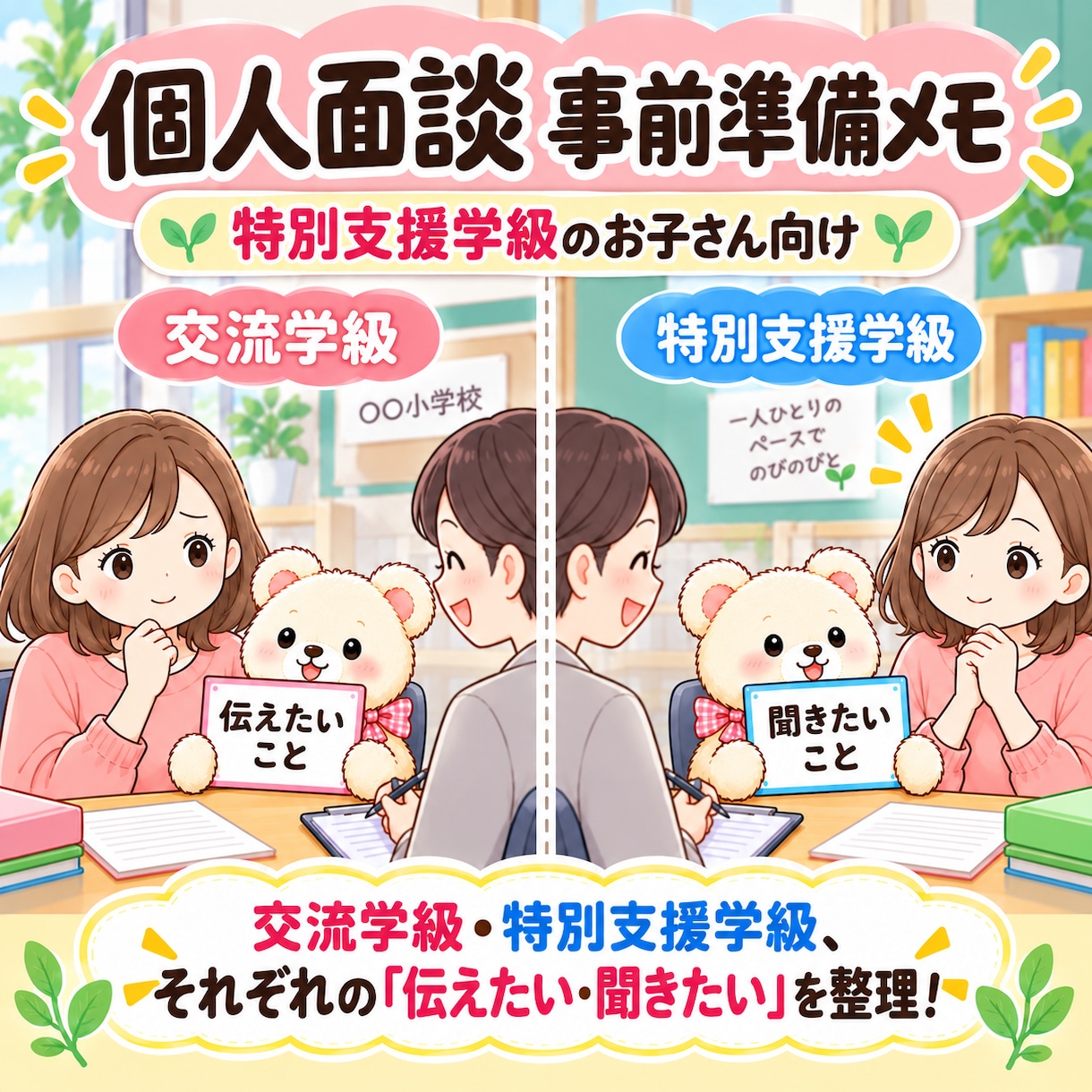 特別支援学級の個人面談 事前準備メモをお届けします 交流学級・特別支援学級、それぞれの「聞きたい」を整理！ イメージ1