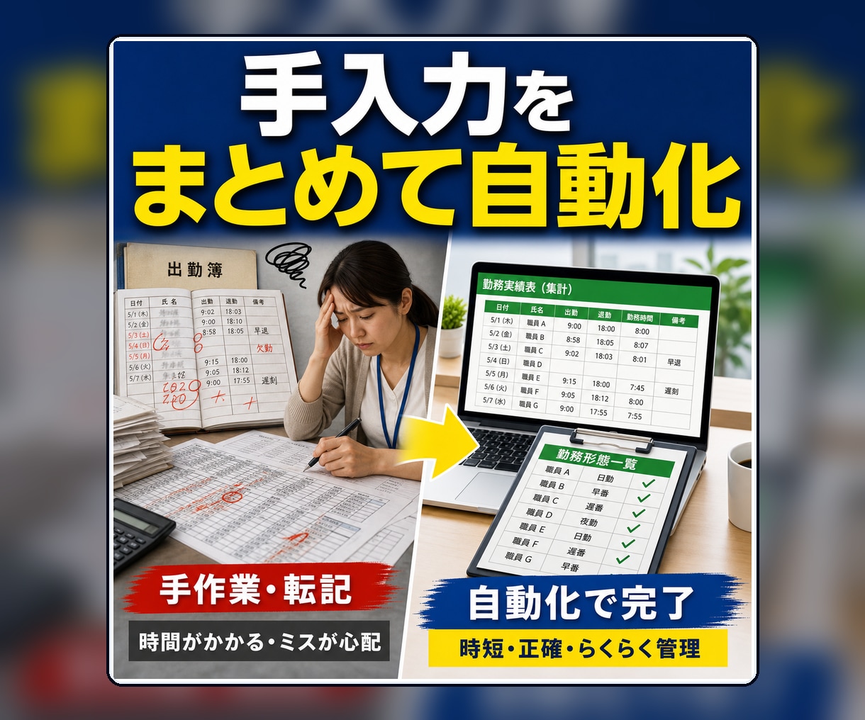 福祉の勤務形態一覧表を自動作成します 出勤簿に合わせてチューニング・カスタマイズ イメージ3