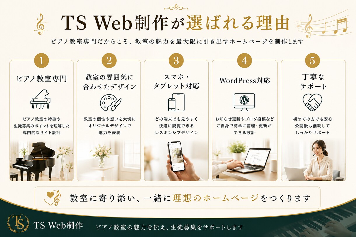 ピアノ教室専門｜体験申込につながるHP作ります 教室の雰囲気が伝わり体験申込につながるHPに イメージ4
