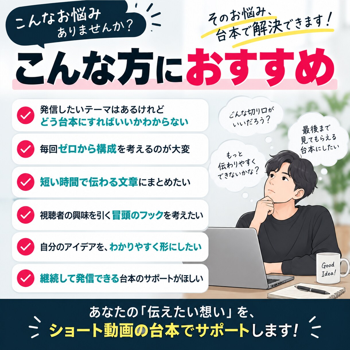 30〜60秒のショート動画台本を作成します テーマだけでもOK！構成から台本に仕上げます イメージ2