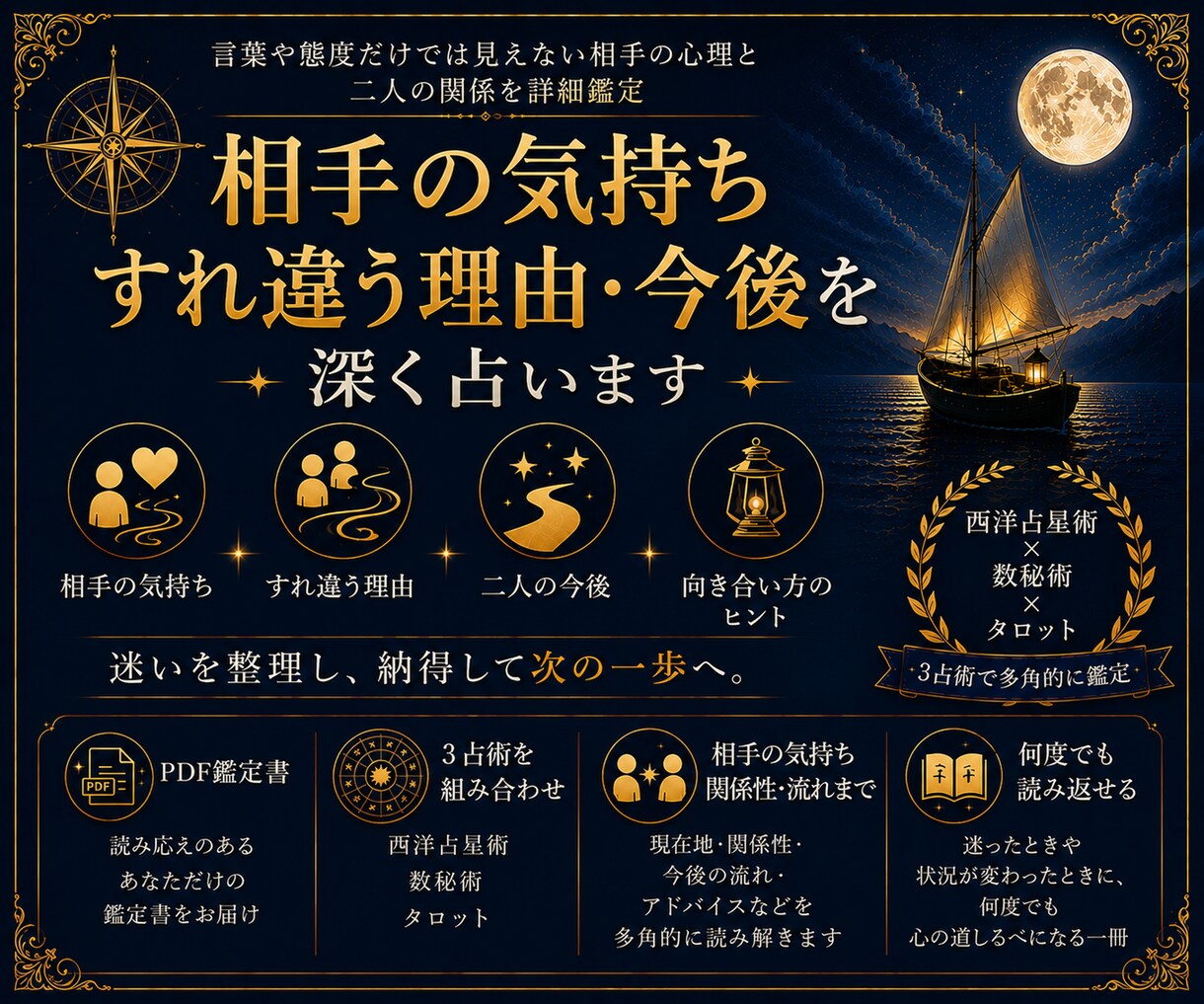 相手の気持ち・すれ違う理由・今後を深く占います 今の気持ちだけで終わらず、二人の現在地から今後を読み解きます イメージ1