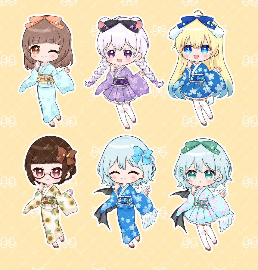 表情二種＋背景！浴衣・和服イラストをお描きします サンプルイラストをベースに色や小物でカスタムするデフォルメ絵 イメージ7