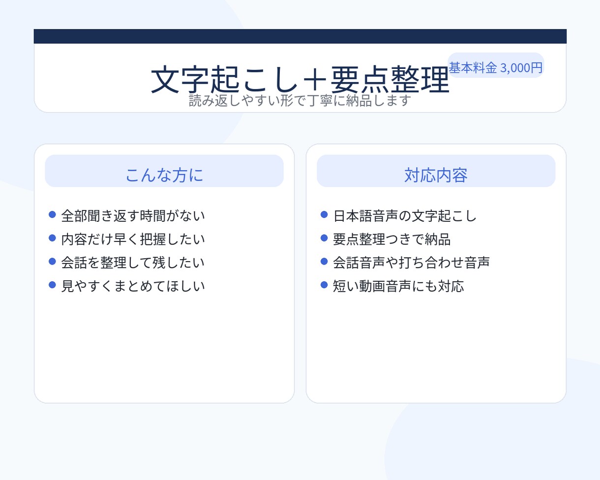 文字起こし＋要点整理をします 読み返しやすい形に整えて丁寧に納品 イメージ1