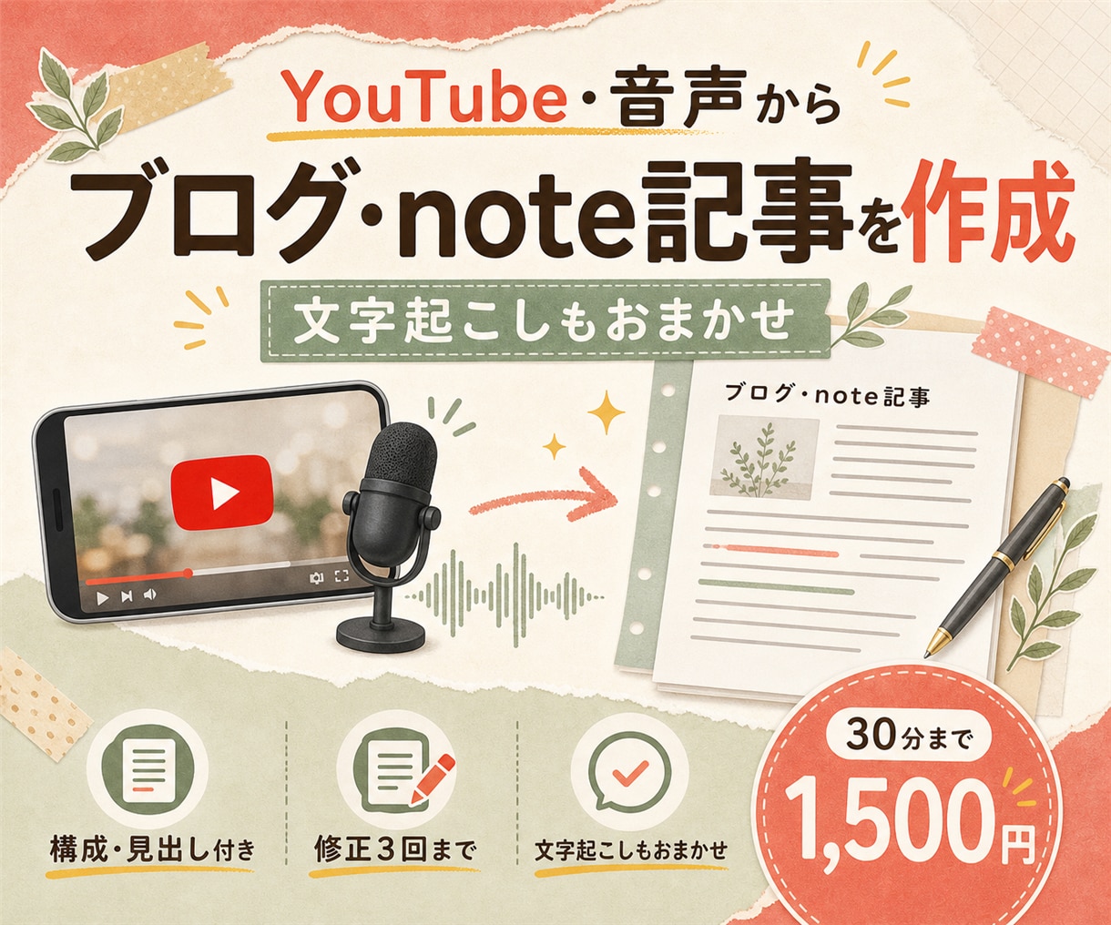 動画・音声を読みやすい記事に再編集します 文字起こしから構成・見出し・本文作成までまとめて対応 イメージ1