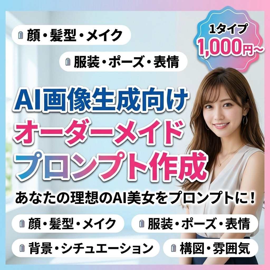 AI画像生成用のオーダーメイドプロンプト作成します 理想のAI美女を生み出す高品質プロンプトをオーダーメイド制作 イメージ1