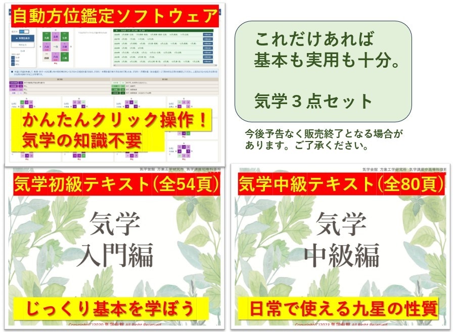 吉方位が診れる気学鑑定者の養成セットを販売します テキスト初級・中級＋吉方位鑑定ソフト。3000円お得なセット イメージ2