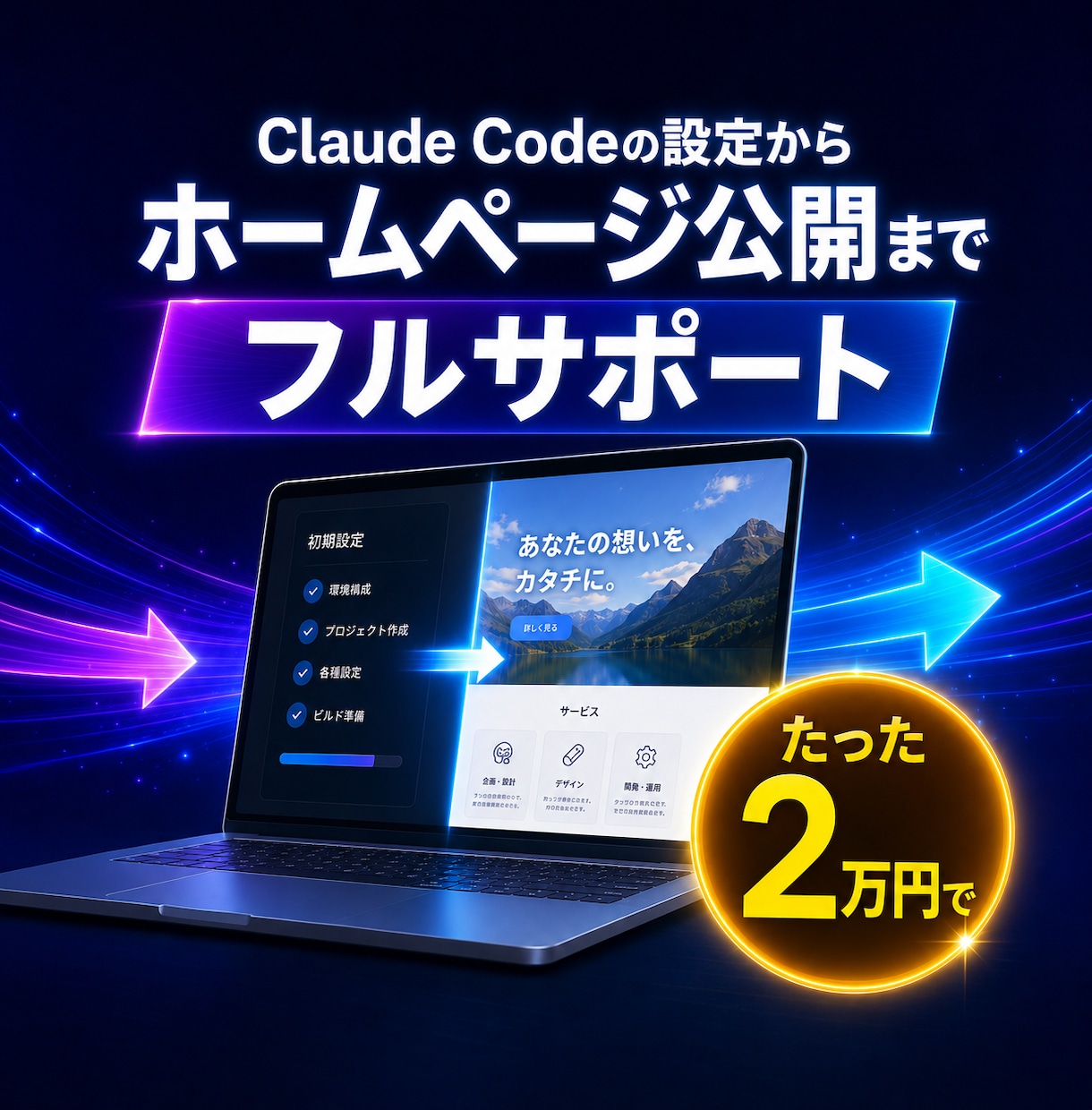 Claude codeでサイト公開のサポートします Claude codeで自社サイト公開まで完全サポート！ イメージ1