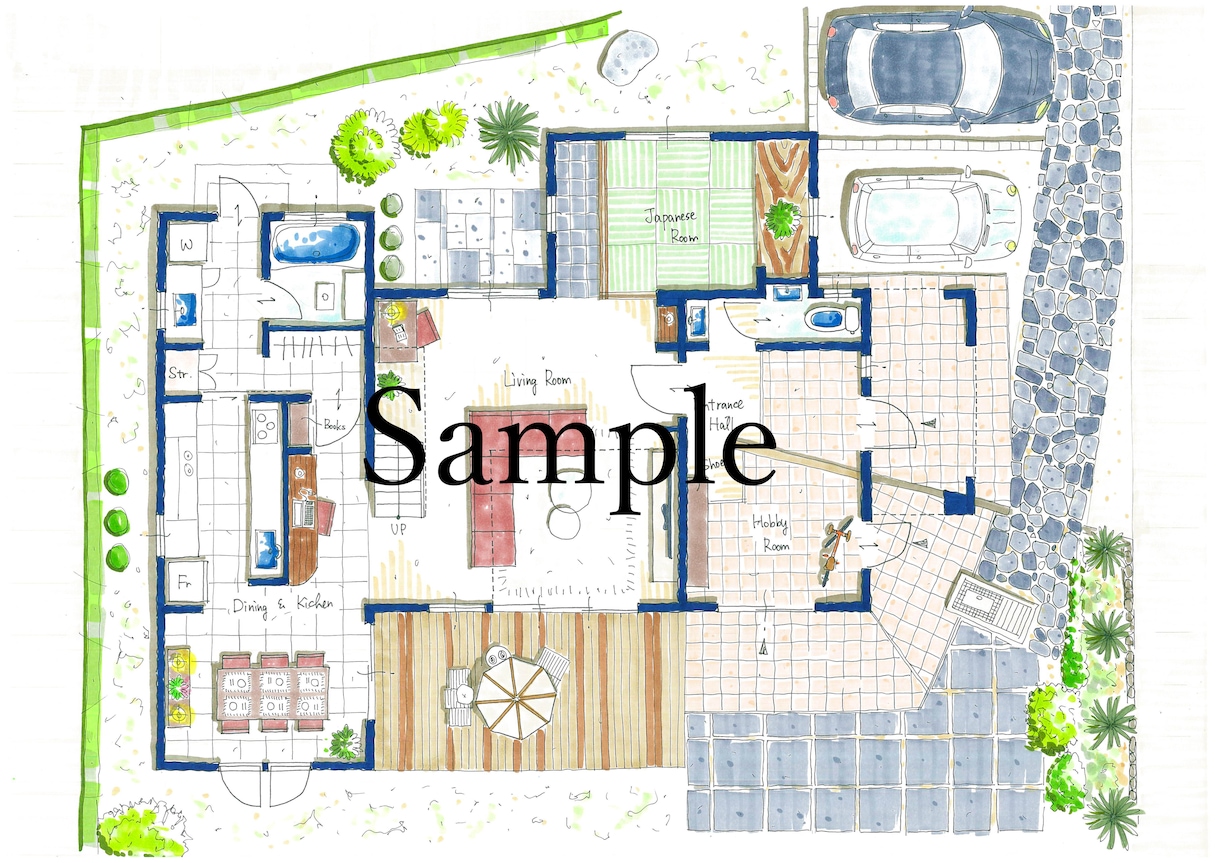 戸建て 暖かい手書き間取り図作成します プレゼンや不動産広告、今まで住んだおうちの記念などに！ イメージ1