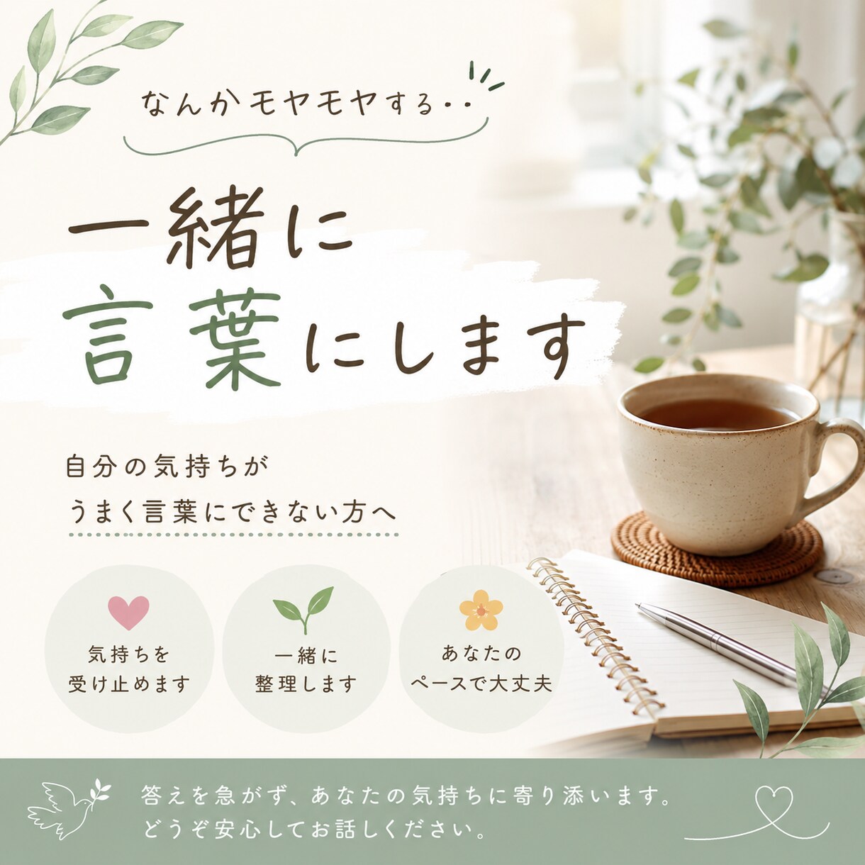 なんかモヤモヤするを一緒に言葉にします 自分の気持ちがうまく言葉にできない方へ イメージ1