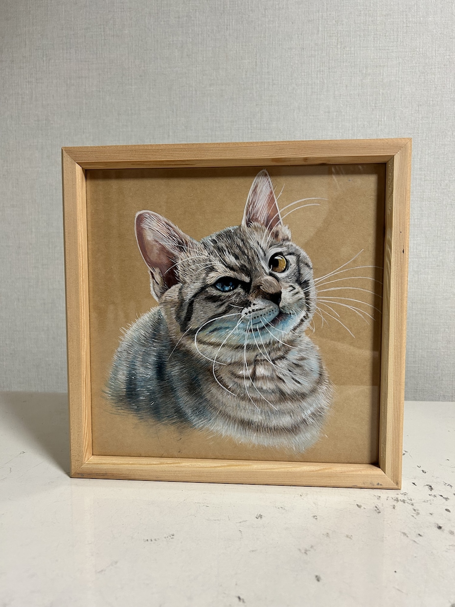 アクリル絵の具でペットの似顔絵を手描き作成します 犬・猫のクラフト紙をベースにリアルで温かみのある絵です イメージ7