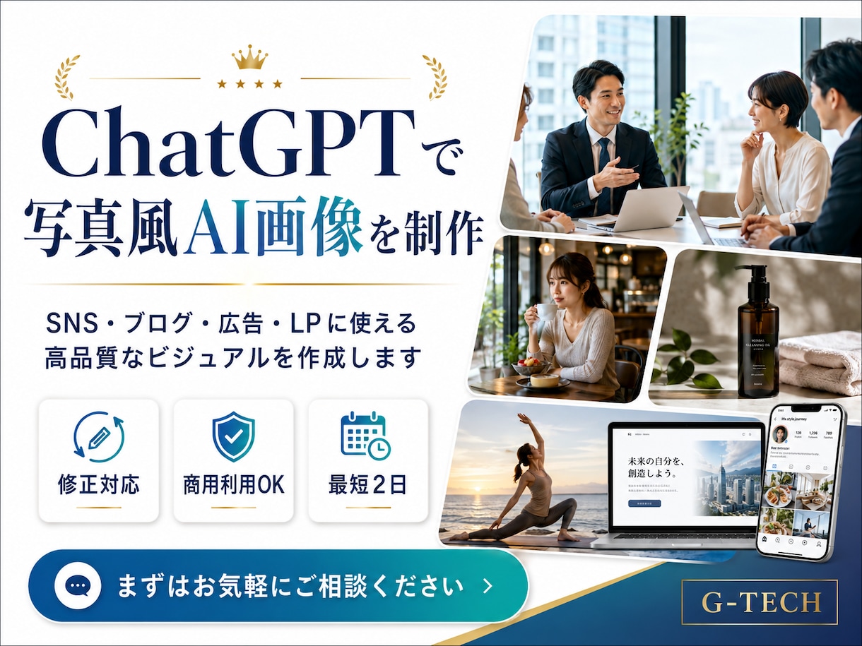 ChatGPTで写真風AI画像を作成します SNS・ブログ・広告・LPに使える自然な画像を制作します イメージ1
