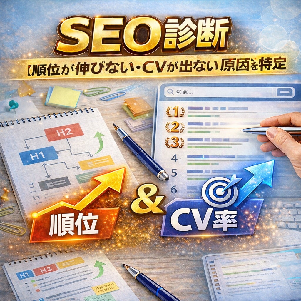 順位とCVが出ないSEO記事を診断します 【順位が伸びない・CVが出ない原因を特定】 イメージ1