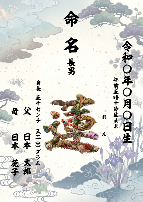 命名書★お子様のお名前で作る開運花文字制作します 誕生のお祝いや出産記念に世界に一つの吉兆命名書をお届けします イメージ3