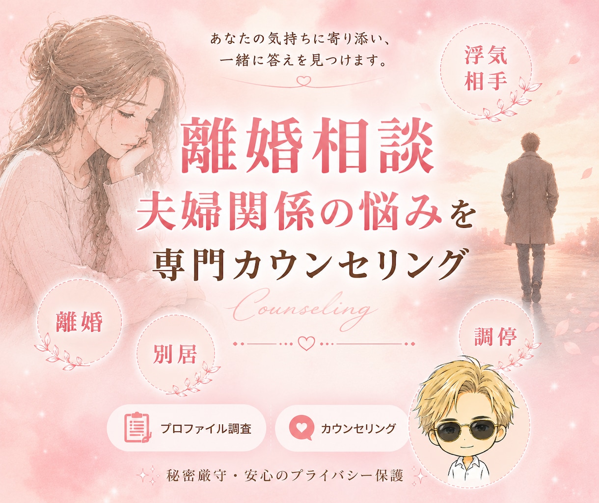 夫婦関係継続？離婚？その問題、解決の糸口を探します 累計1万件以上！恋愛、結婚、離婚の問題解決したプロが聞きます イメージ1