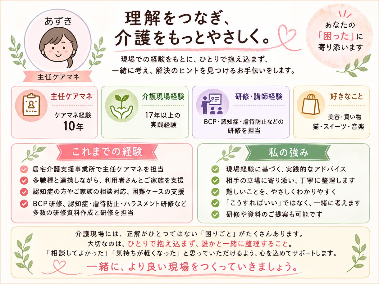介護現場の困りごと、一緒に整理します ひとりで抱えず、一緒に整理しましょう イメージ4