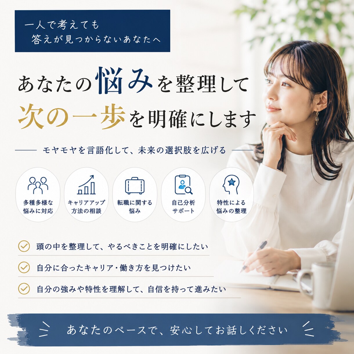 考えても答えが出ない悩み、整理します 一人では見えない道筋を一緒に整理します イメージ2