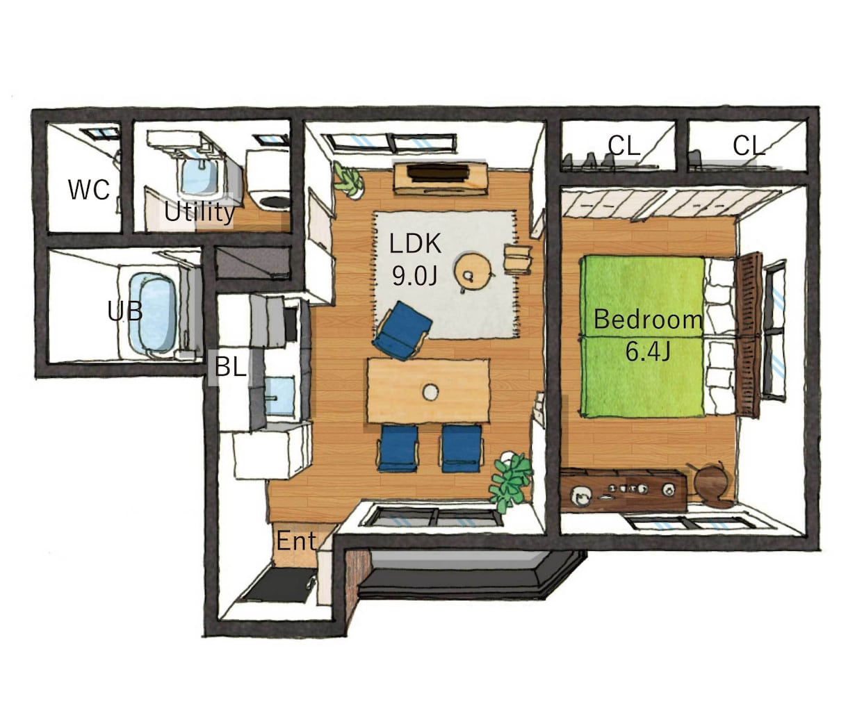 商用利用可！手描き平面パース間取り図作成します 立体的で分かりやすい間取り図を、手描きの暖かみのある雰囲気で イメージ1