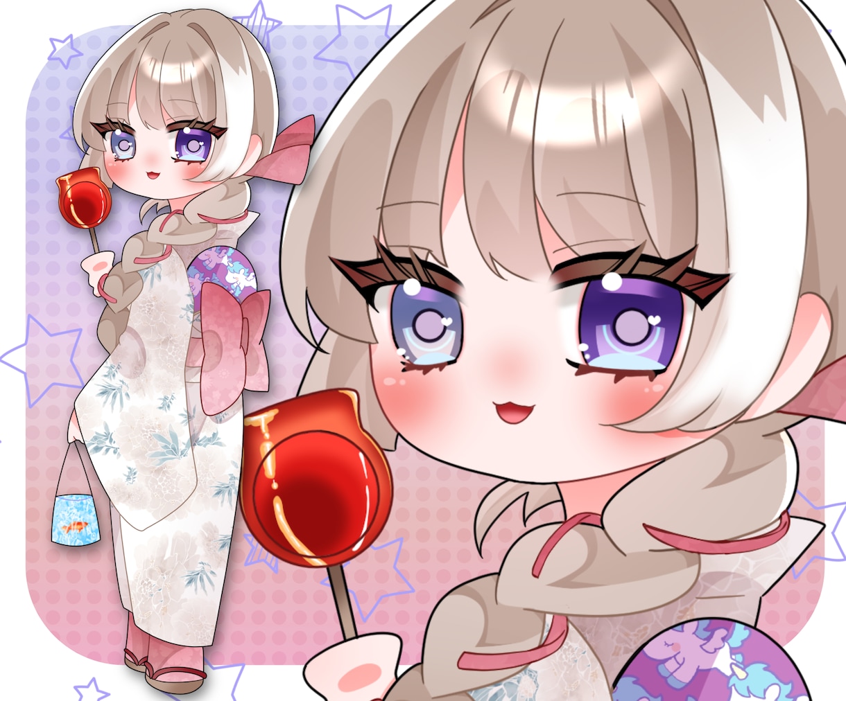 商用利用込！可愛らしいミニキャラお描きします 男女問わずキラキラで可愛らしいミニキャラをおしたて致します！ イメージ1