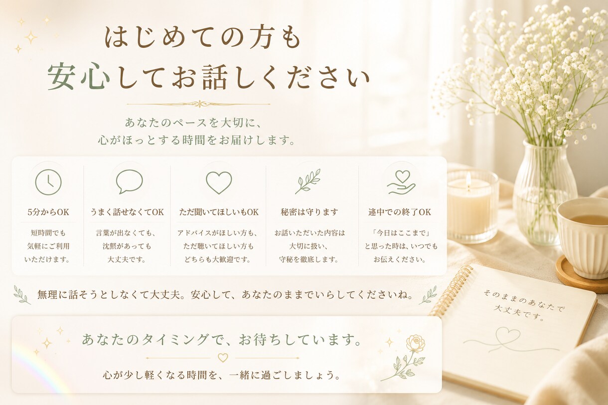 心をほどく対話の時間をお届けします なんとなく話したい時も、安心してお話しください イメージ5