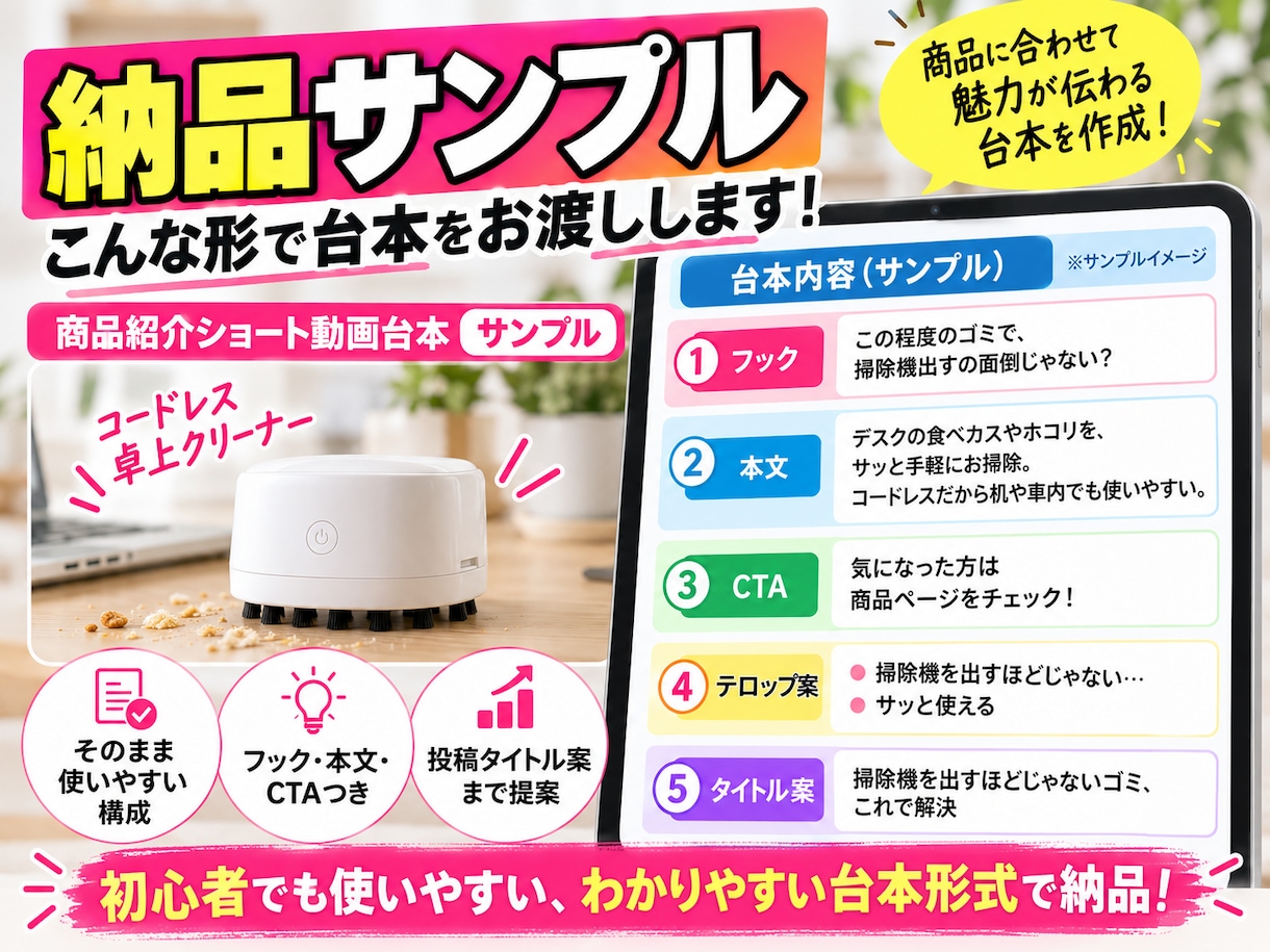 TikTok・リール商品紹介台本3本を作成します 商品情報を送るだけ｜台本3本＋フック案付き イメージ3