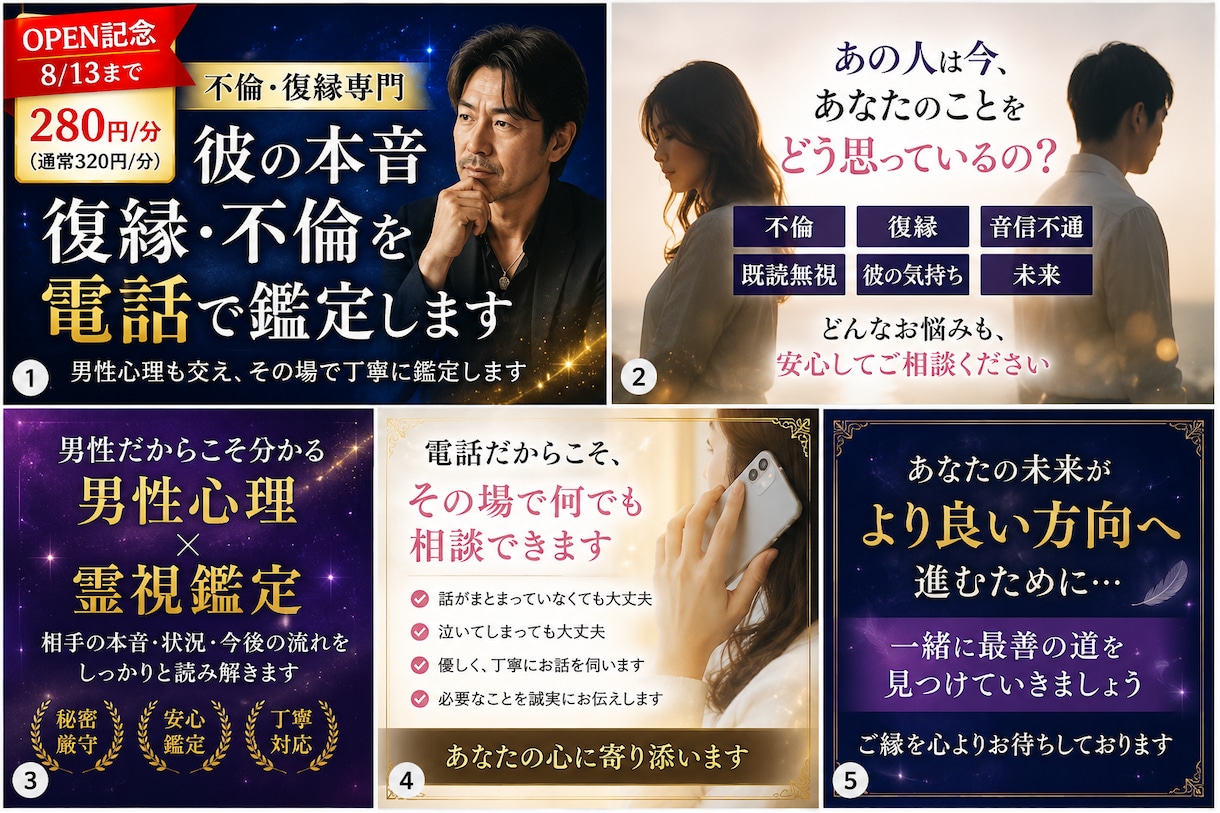 彼の本音・復縁・不倫を電話で鑑定します 男性心理も交え、その場で丁寧に鑑定します イメージ1