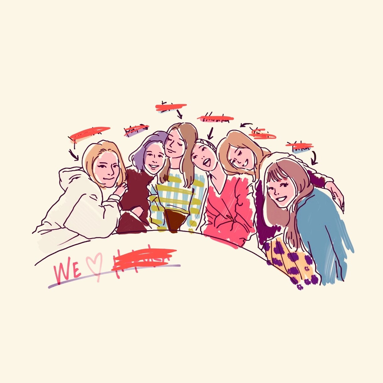 みんな一緒が嬉しい♡集合写真をイラストにします 大事な写真をアートに残しませんか？ イメージ3