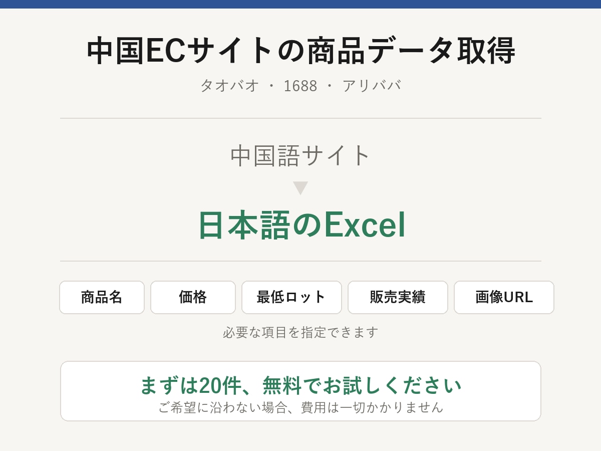 タオバオ・1688の商品データを取得します 中国語サイトの情報を日本語のExcelにして納品 イメージ1