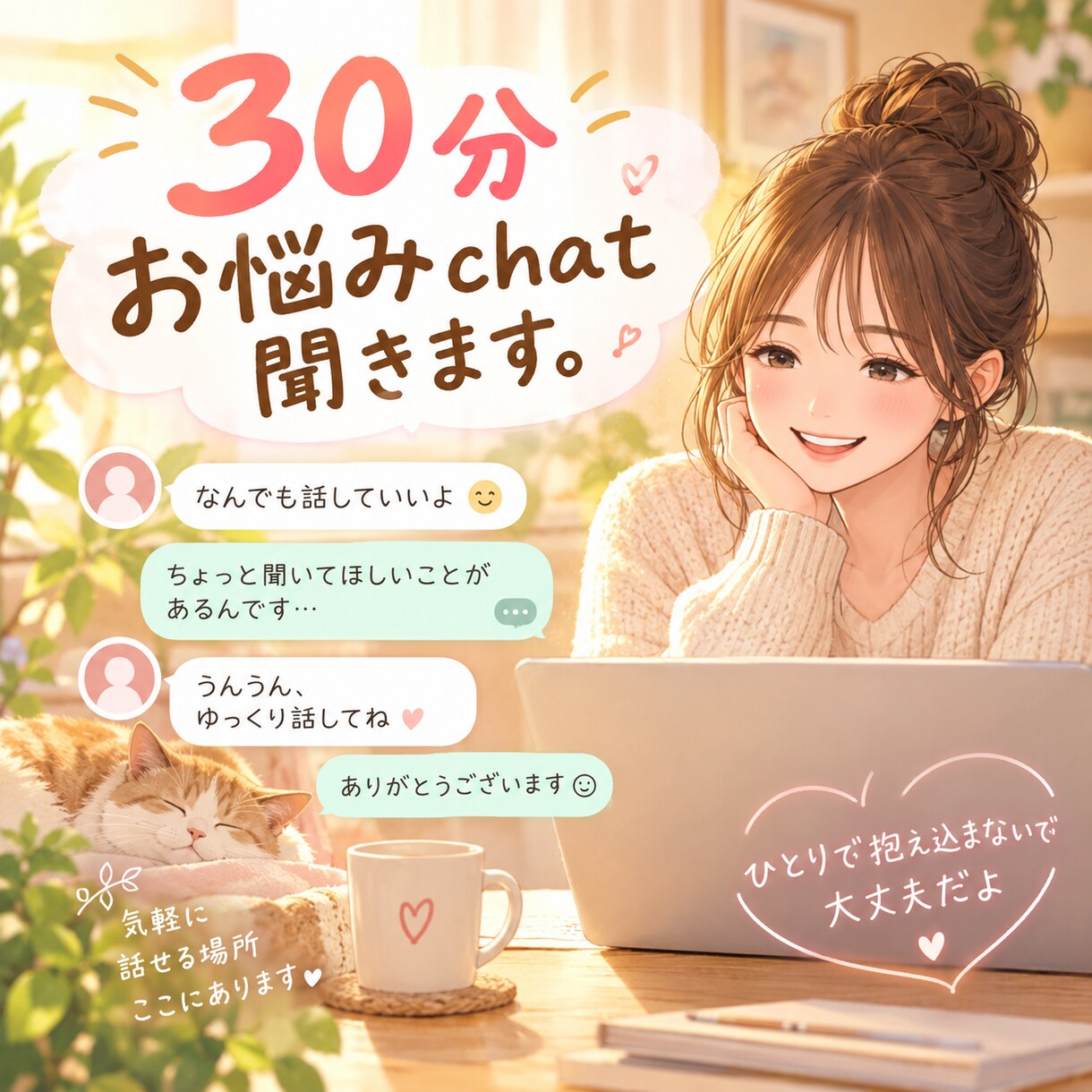 近しい人には言えない悩みやモヤモヤを優しく聴きます 100%あなたの味方となり、寄り添います! イメージ1