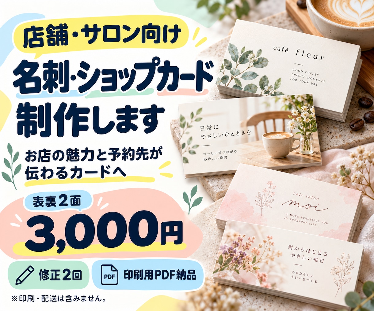 店舗向け名刺・ショップカードを制作します 両面対応｜お店の魅力と予約先が伝わるカードへ イメージ1