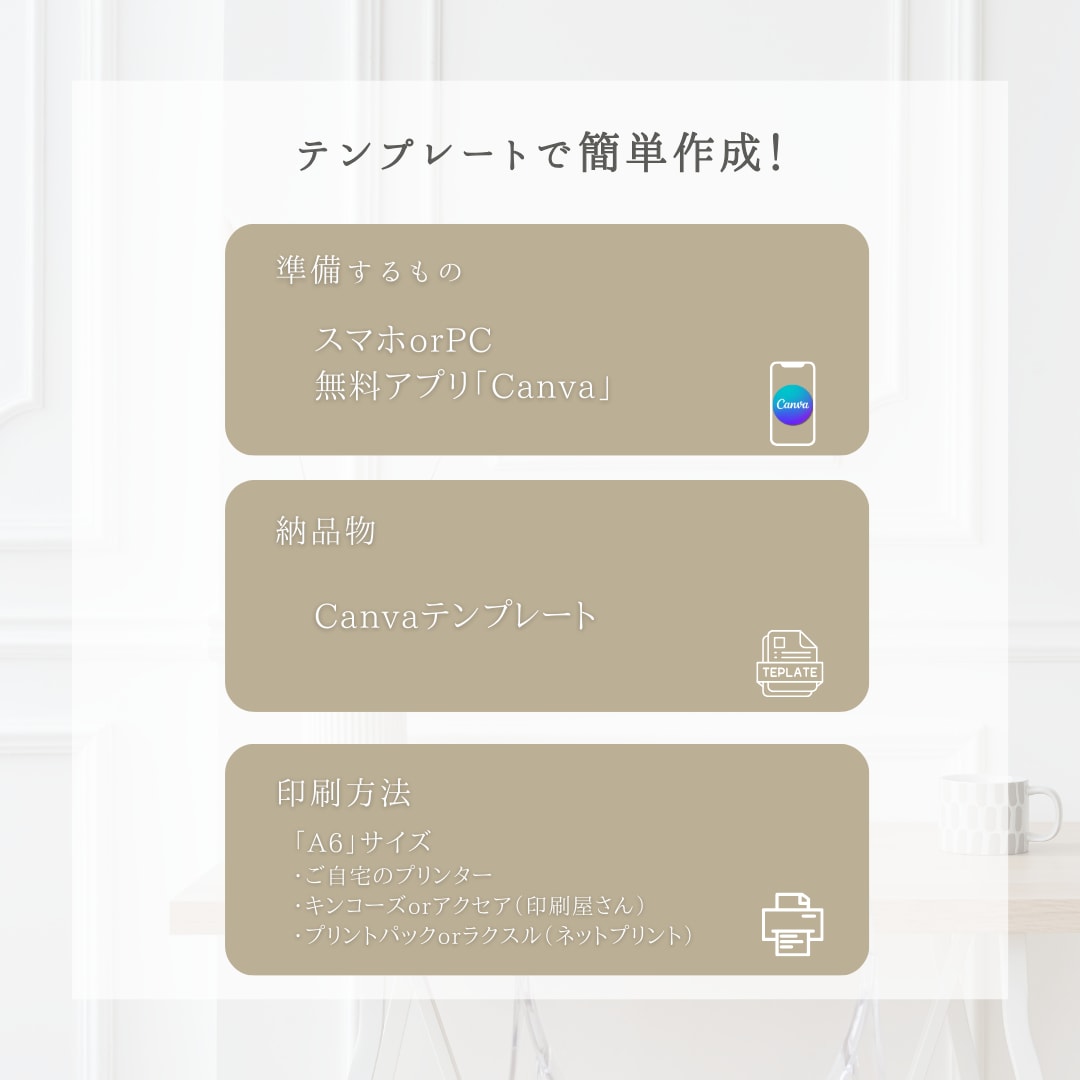 結婚式用二つ折り席札テンプレートをお渡しします スマホ1台でできる◎ A6用紙に印刷するだけ♩名入れ代行可能 イメージ4