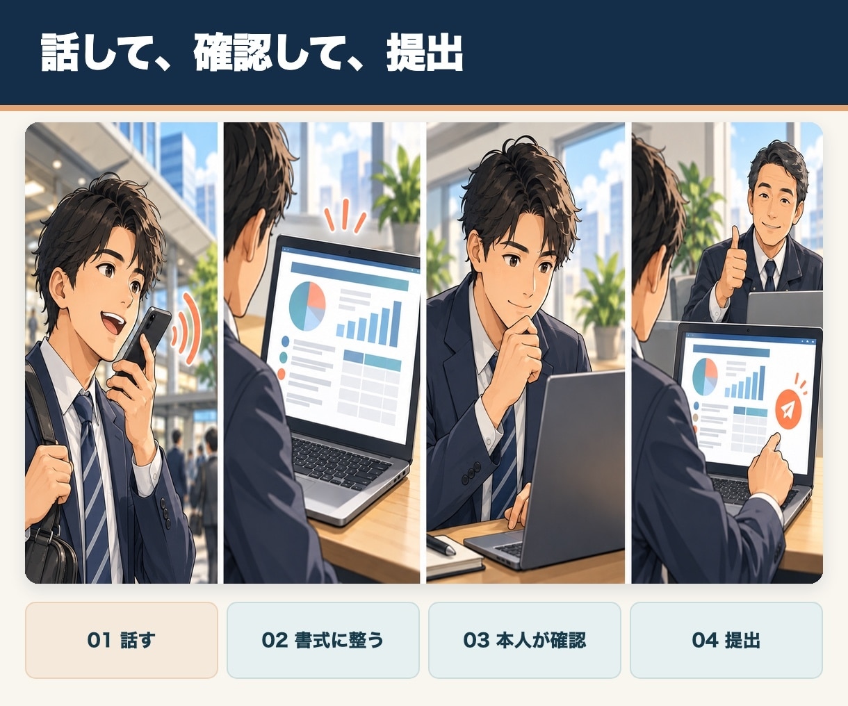 営業の日報をAIで楽に書ける仕組みを作ります 話すだけ・メモだけで、決まった書式の日報に イメージ3