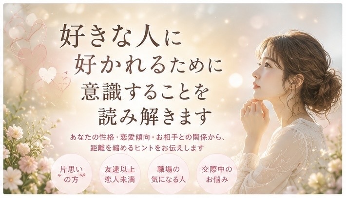 好きな人に好かれるために意識することを読み解きます 性格や関係性から、距離を縮めるヒントをお伝えします イメージ1