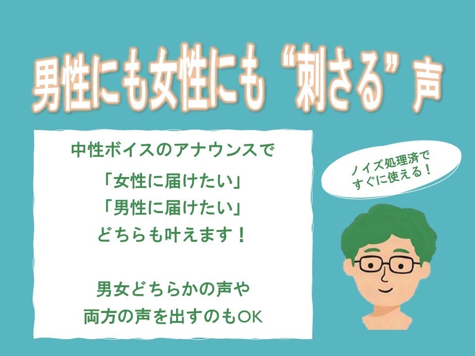 クリアな中性ボイスを安価で提供します 宅録ナレーター・声優 ☆実績作り中のためお値打ち価格で販売 イメージ1