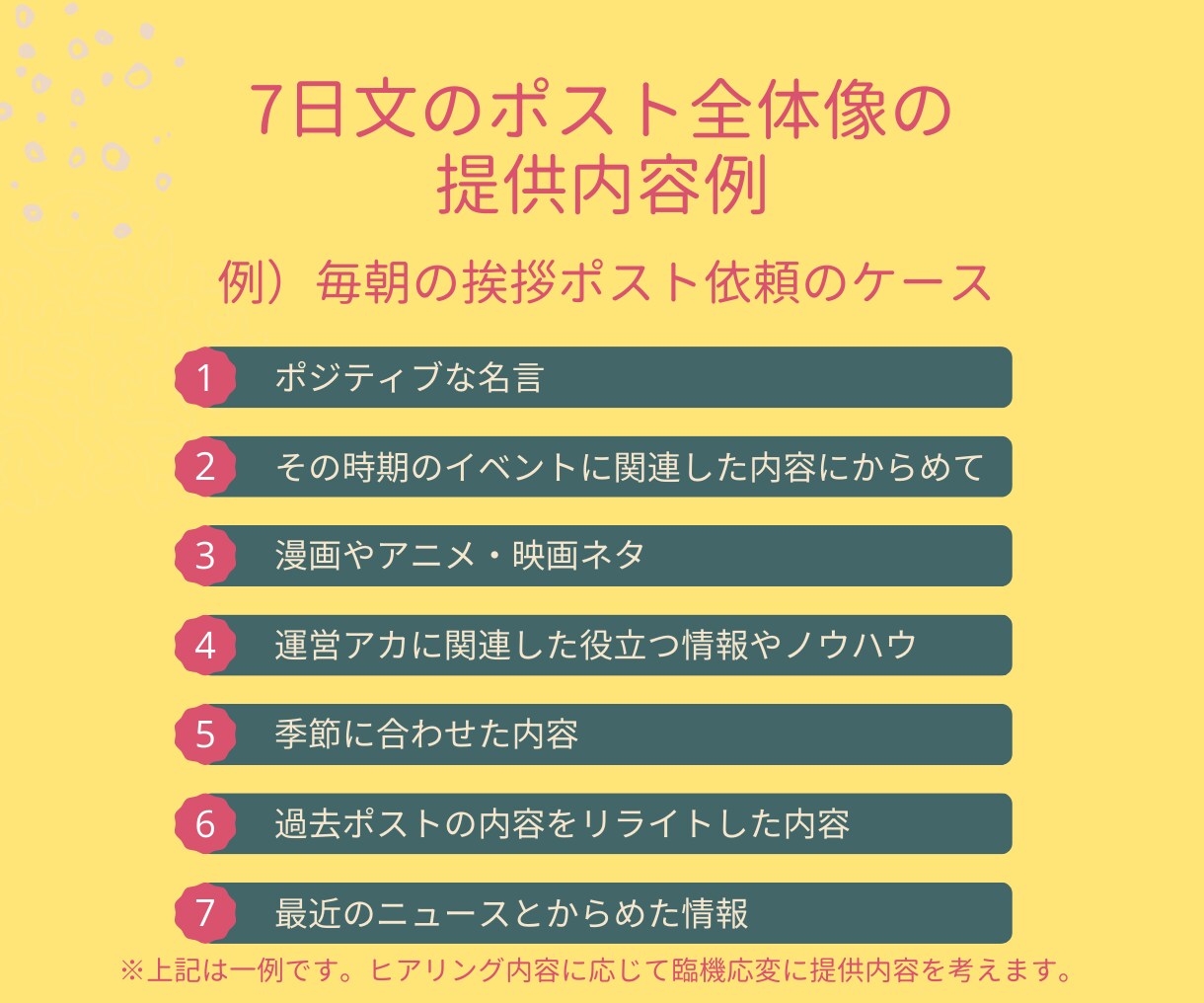 Xのポスト作成（ツイッターのツイート）を代行します SNS/X 1.3万フォロワーの私が1週間分を作成代行 イメージ4