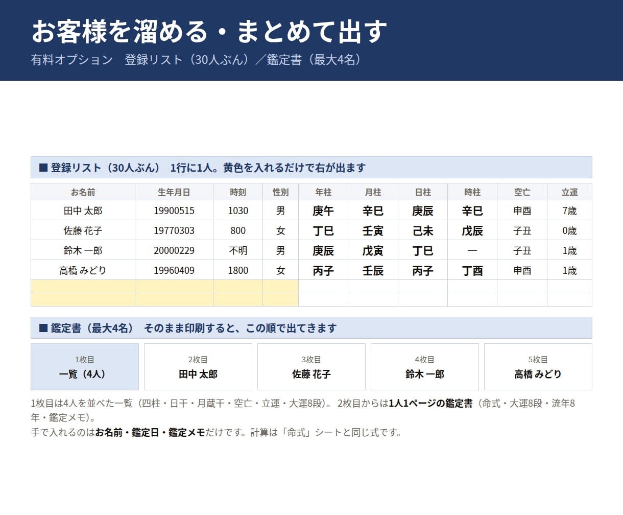 四柱推命の命式・大運・鑑定書をExcelで作ります 体験版が無料。ご自身の命式で確かめてから購入できます イメージ9
