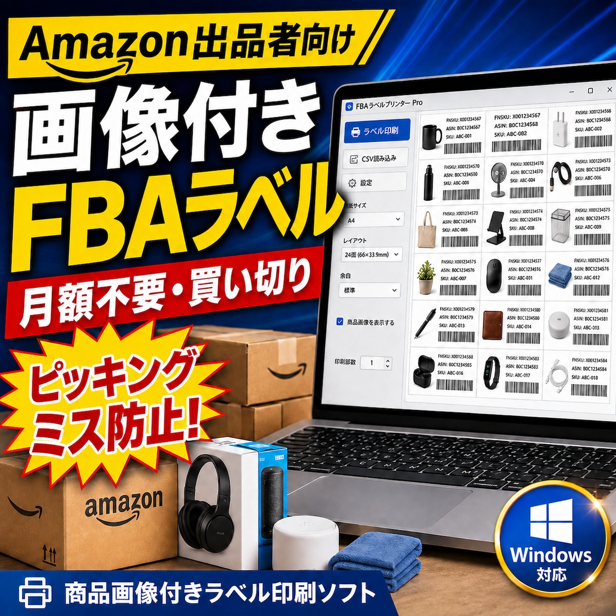 Amazon FBA画像付き商品ラベル作成ます API未使用版、買取り、使用料なし イメージ1