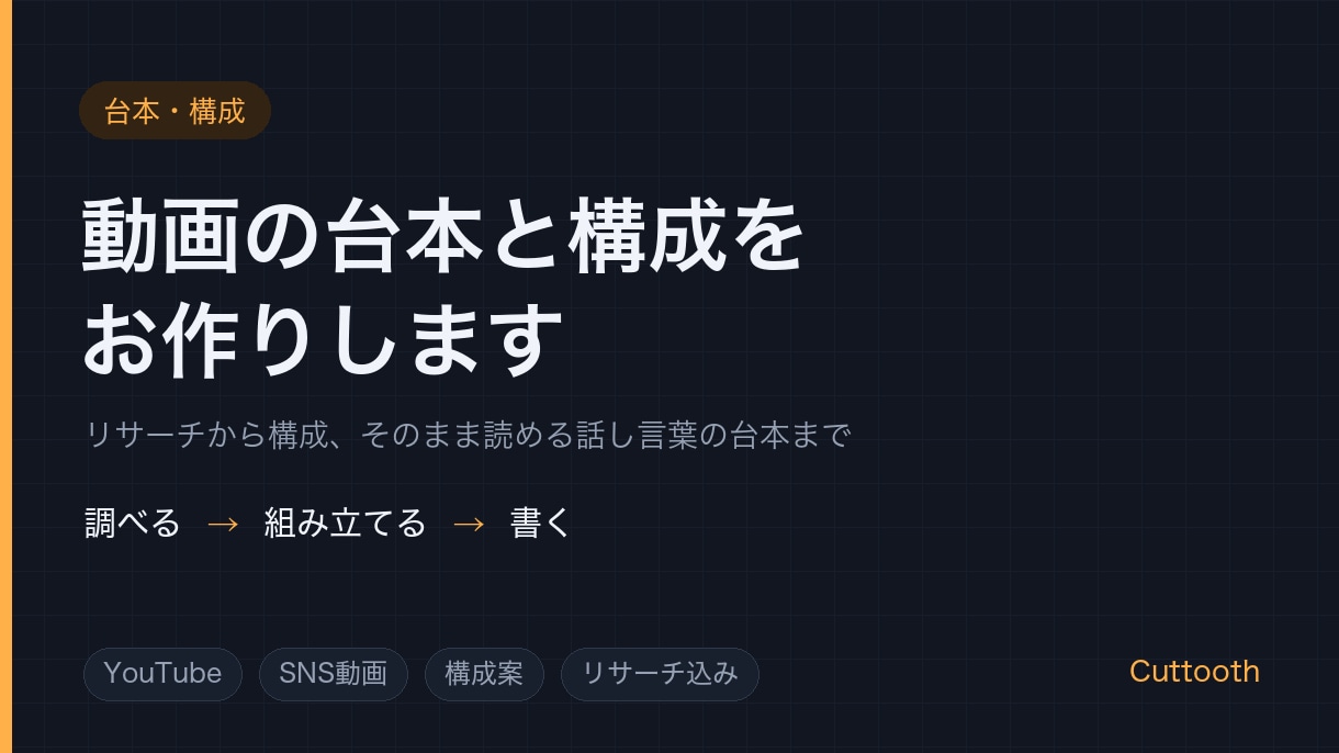 YouTube・SNS台本と構成をお作りします リサーチから構成、そのまま読める話し言葉の台本まで イメージ1