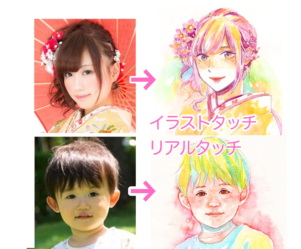 カラフルな水彩イラスト、似顔絵、描きます 各種SNS使用可、改変自由、文字入れ可のイラストオーダー イメージ1